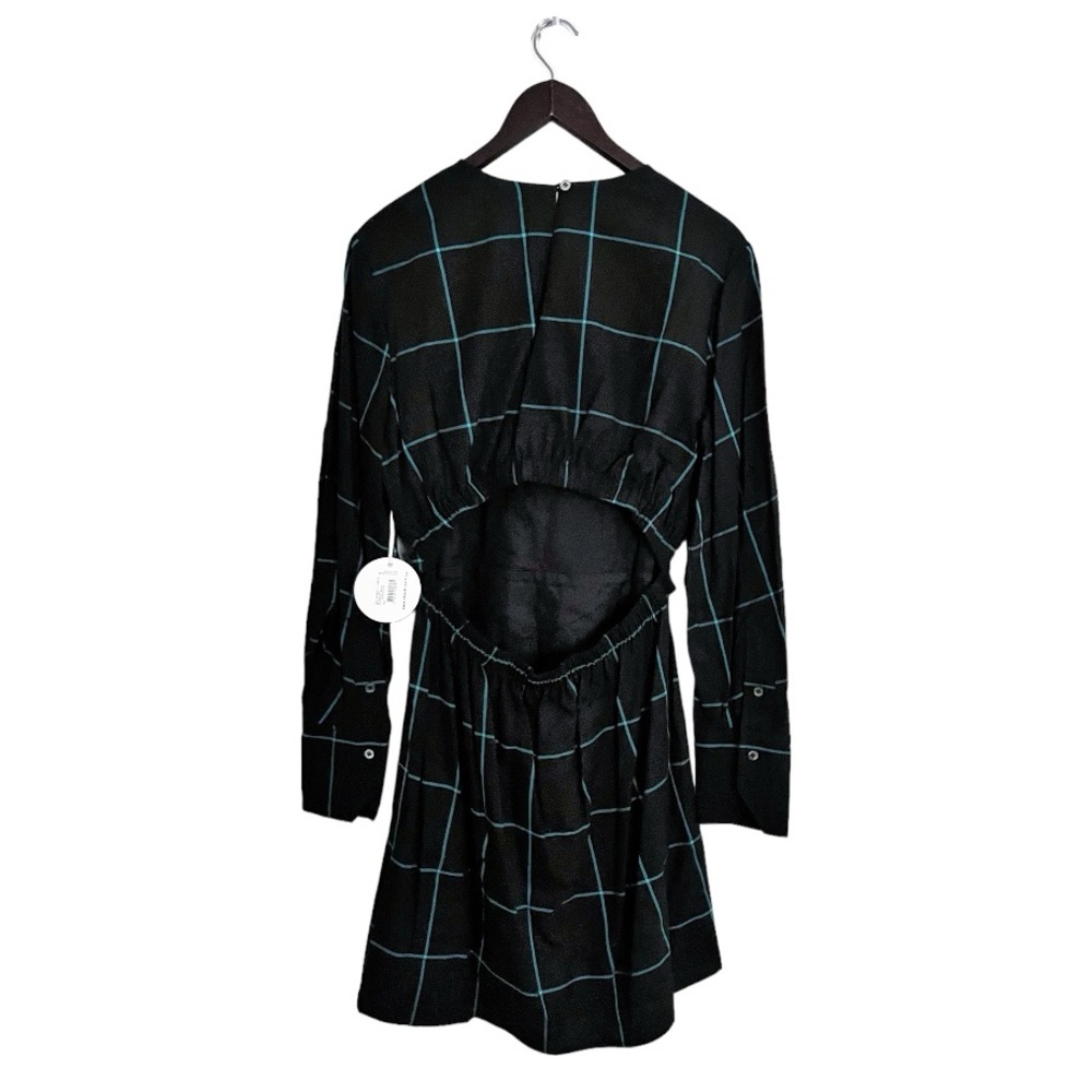 NEW Staud Black Windowpane Long Sleeve Cut Out Mini Crosshill Dress Size Large - Picture 3 of 8